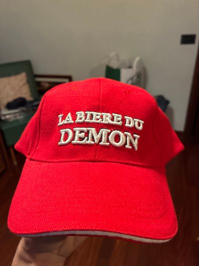 Red Baseball Cap With Embroidered Text