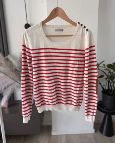Striped Sweater With Shoulder Buttons