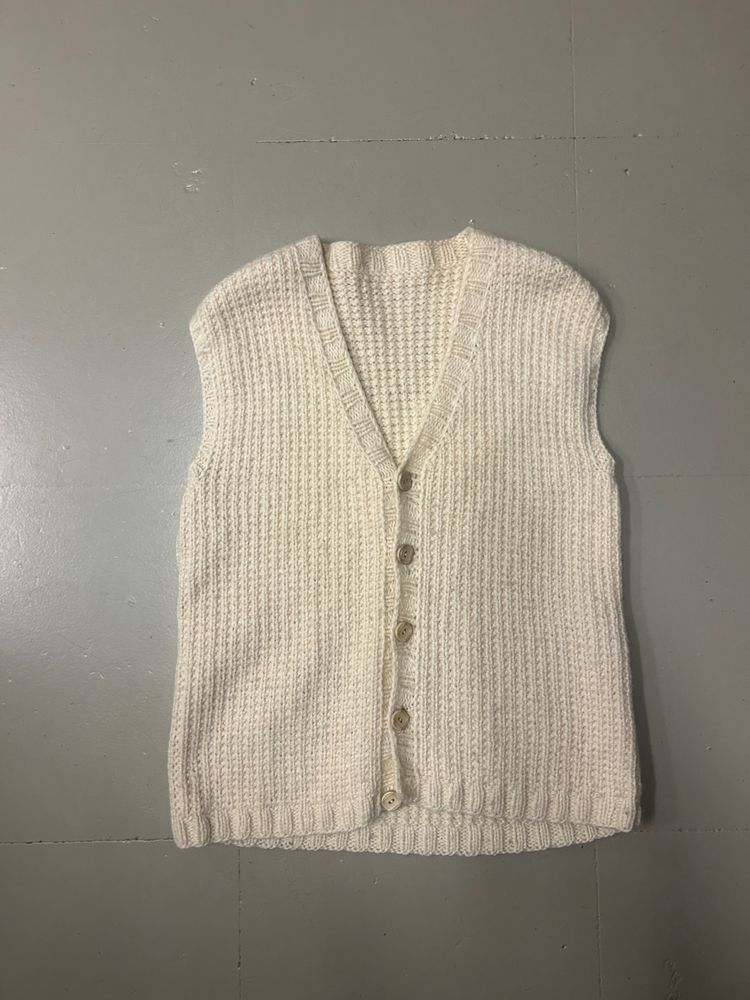 Cream Knitted Sleeveless Cardigan Vest