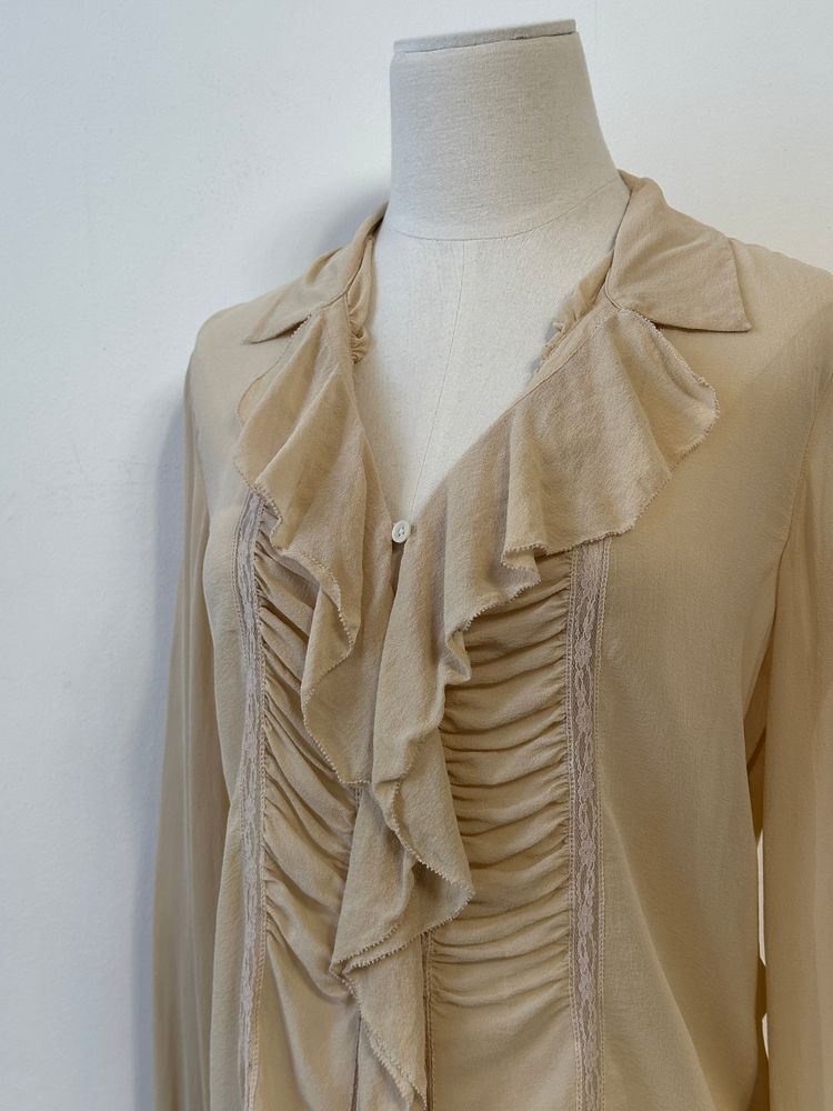 Donna Karan 2000s Pure Silk Sheer Ruffle Shirt - S imagen 7