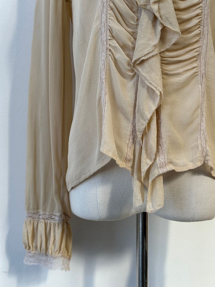 Donna Karan 2000s Pure Silk Sheer Ruffle Shirt - S imagen 2