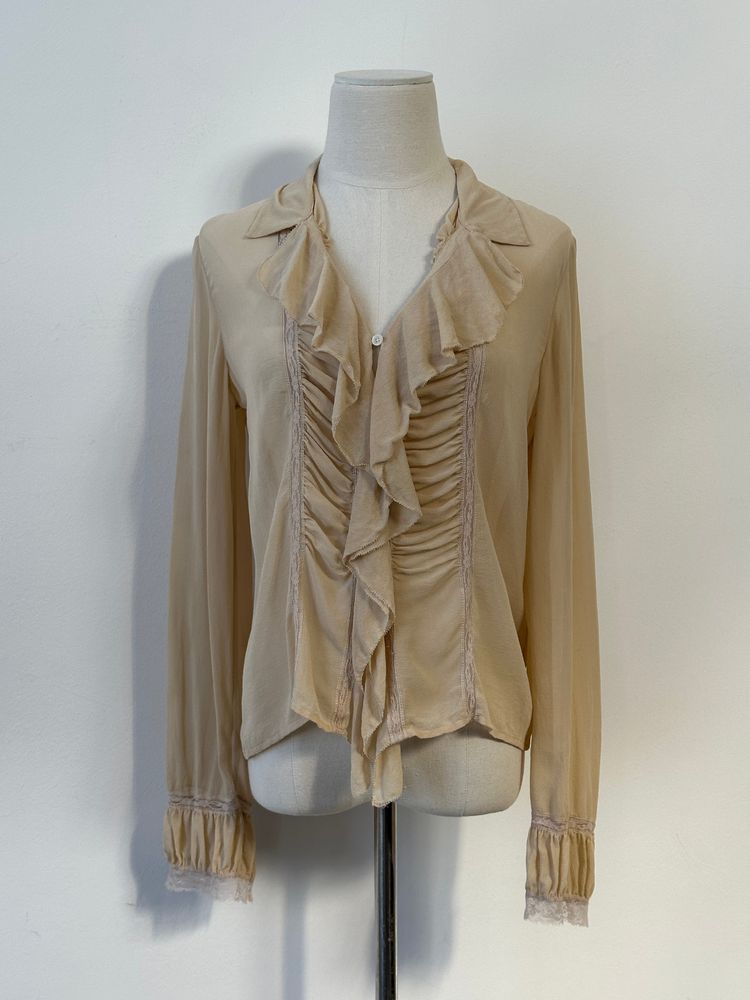Donna Karan 2000s Pure Silk Sheer Ruffle Shirt - S imagen 6