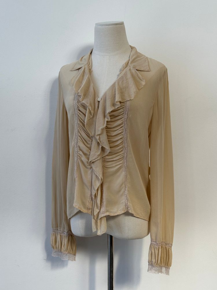 Donna Karan 2000s Pure Silk Sheer Ruffle Shirt - S obraz 1