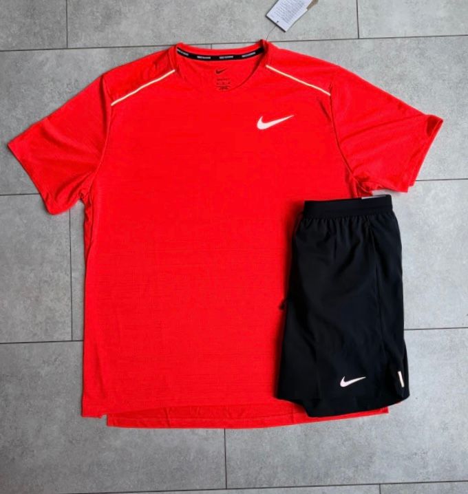 Nike Red Short Sleeve Shirt And Black Shorts Set