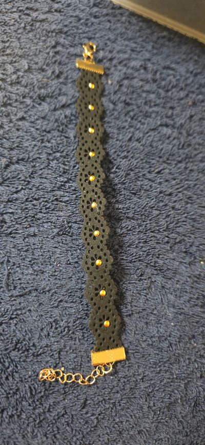 Black Lace Bracelet With Gold Accents
