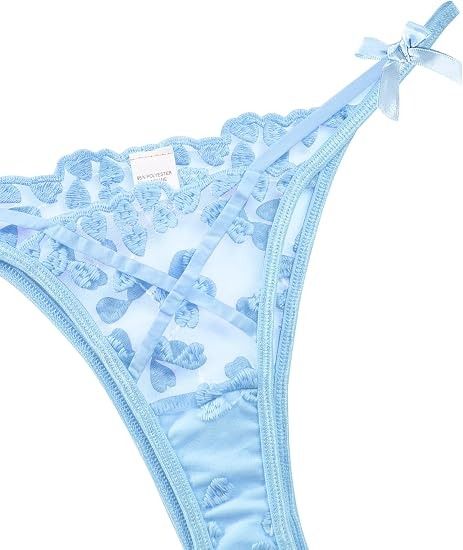 Blue Lace Lingerie Set Bra And Thong obraz 3