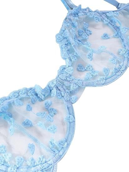 Blue Lace Lingerie Set Bra And Thong obraz 2