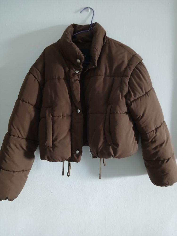 brown puffer jacket