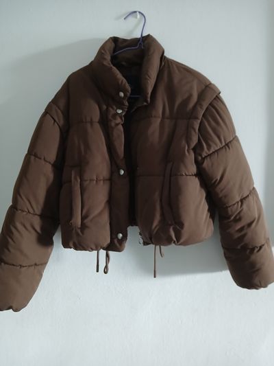 brown puffer jacket