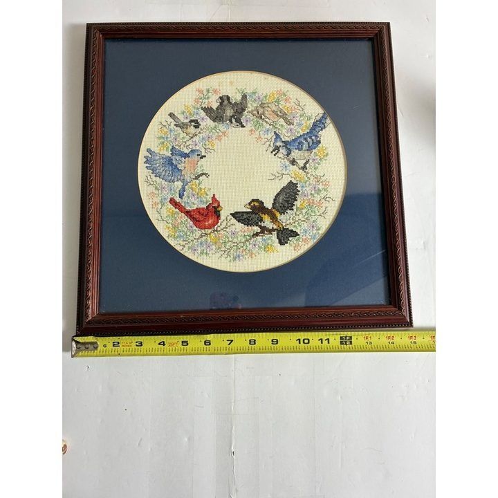 Framed Bird Cross-Stitch Embroidery Art image 2