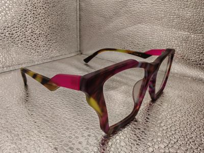 Multicolor Marbled Eyeglasses with Fuchsia Accents | Squared Acetate Frame Vintage Unisex | 53□19-148