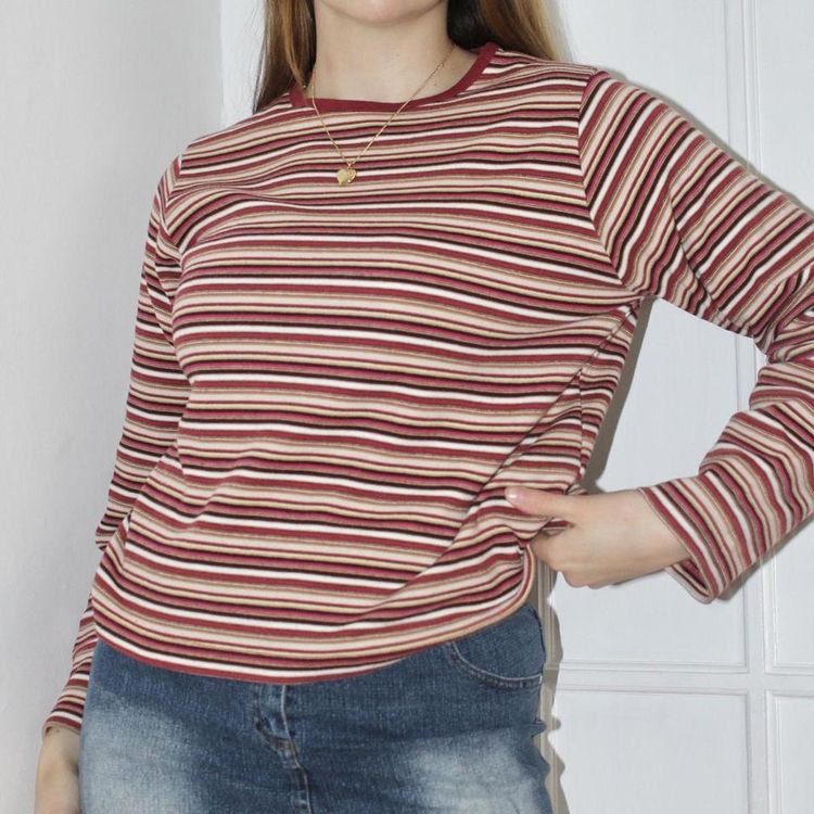 New Look Super cozy 90s warm toned stripy long sleeve top product image