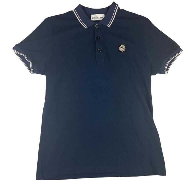 Stone Island Navy Stone Island Compass polo with black and white accents on the collar and sleeves. With black co product image