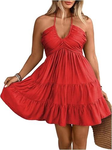 Red Halter Neck Dress imagen 3