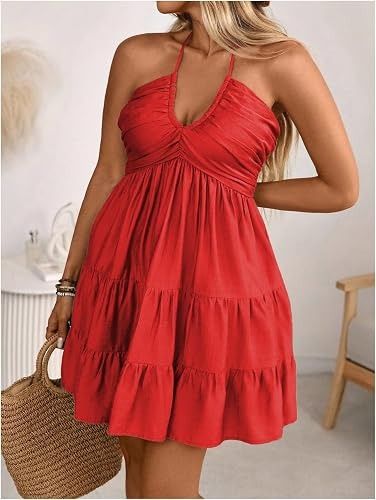 Red Halter Neck Dress imagen 4