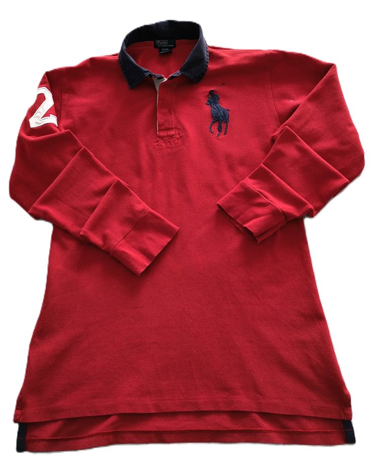 Ralph Lauren Polo XL Big Pony Red Rugby Shirt Long Sleeve Embroidered Logo Mens