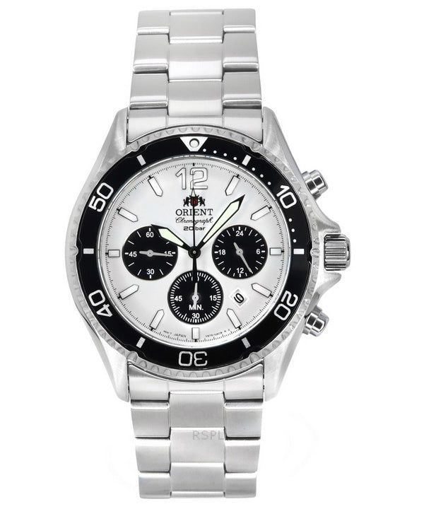 Orient Sports Panda Chronograph Stainless Steel White Dial Solar Diver's RA-TX0203S10B 200M Men's Watch obraz 1