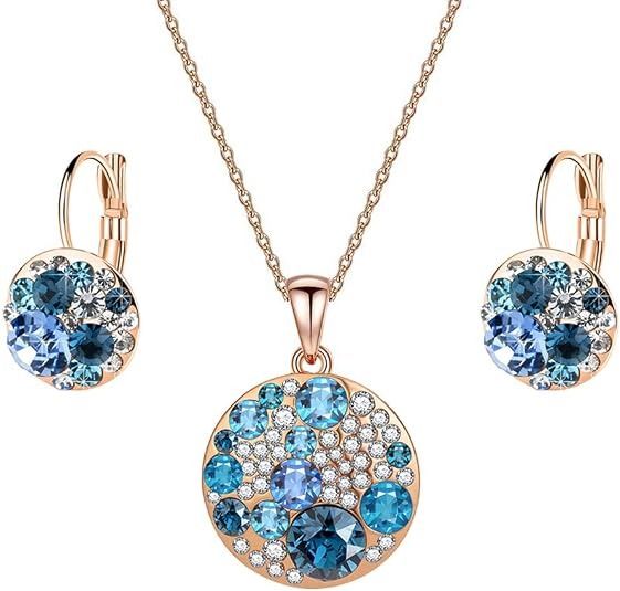 Immagine di Blue Crystal Pendant Necklace And Earrings Set 1