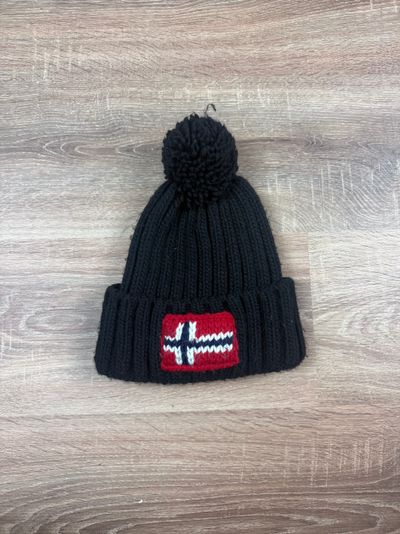 Black Napapijri Wool Blend Bobble Beanie