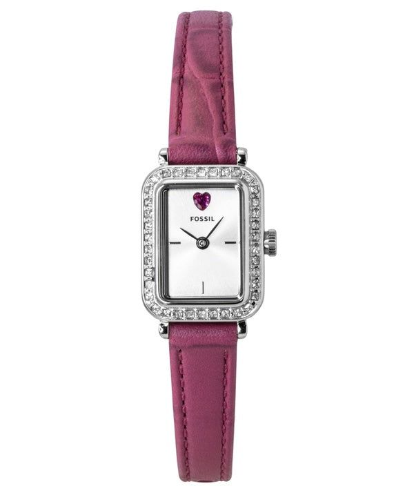 Immagine di Fossil Raquel Mini Pink Leather Strap Silver Dial Quartz ES5466 Women's Watch 1