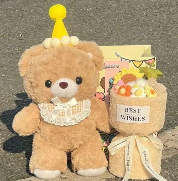 Plush Teddy Bear With Lace Collar And Bow image 2