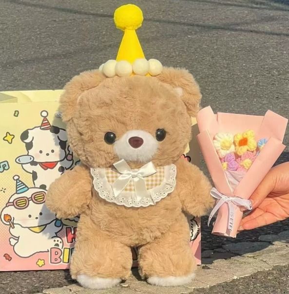 Plush Teddy Bear With Lace Collar And Bow image 4