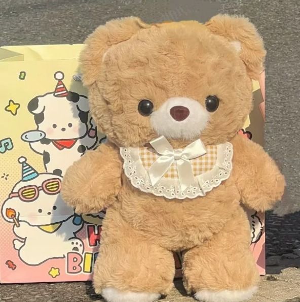 Plush Teddy Bear With Lace Collar And Bow image 1