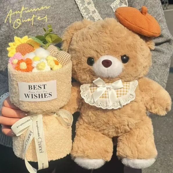 Plush Teddy Bear With Lace Collar And Bow image 5