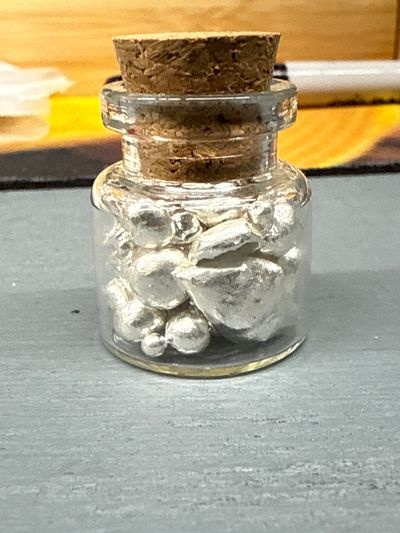 Small Glass Jar With Silver Nuggets