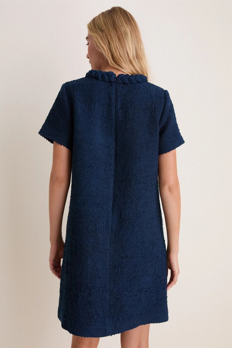 Navy Blue Textured Short Sleeve Dress image 3