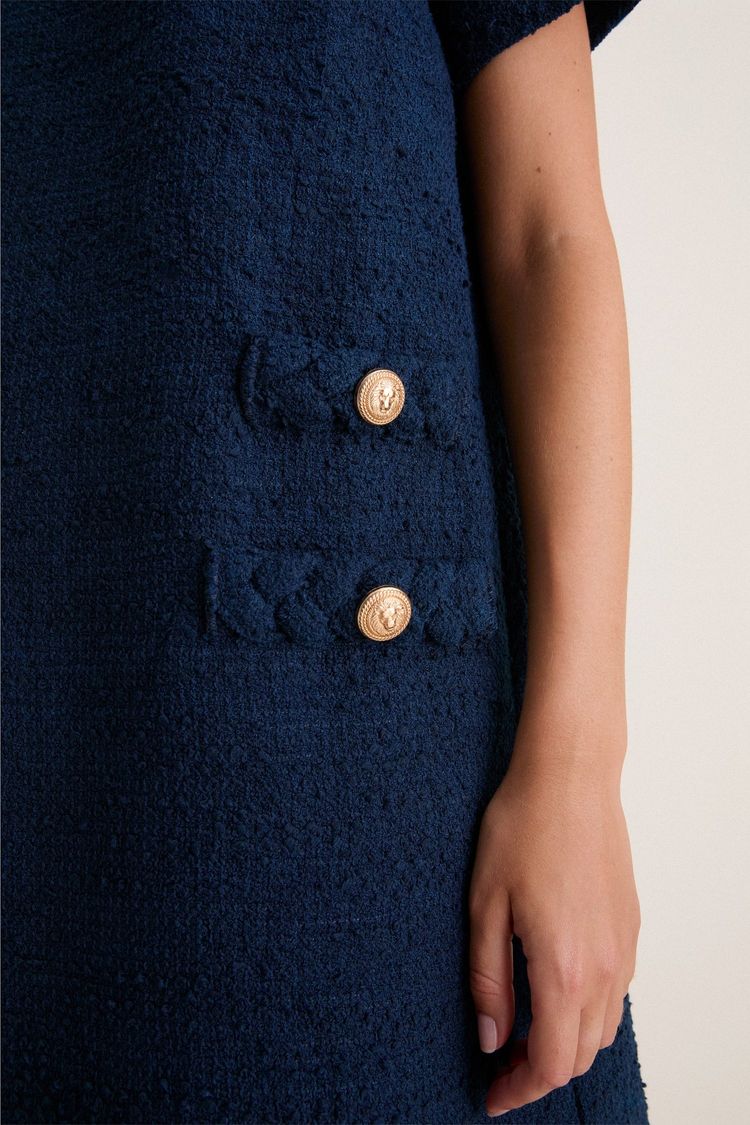 Navy Blue Textured Short Sleeve Dress image 2