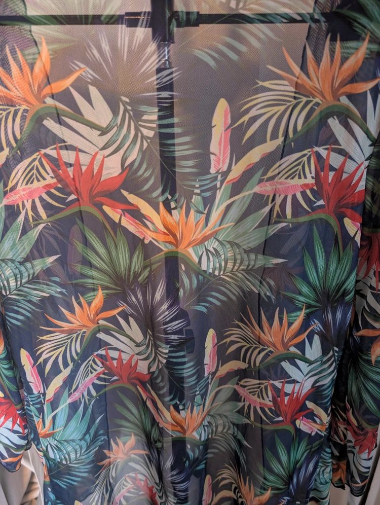 Sheer Mesh Tropical Floral Kimono Cardigan Beach Cover Up Navy Size M image 5