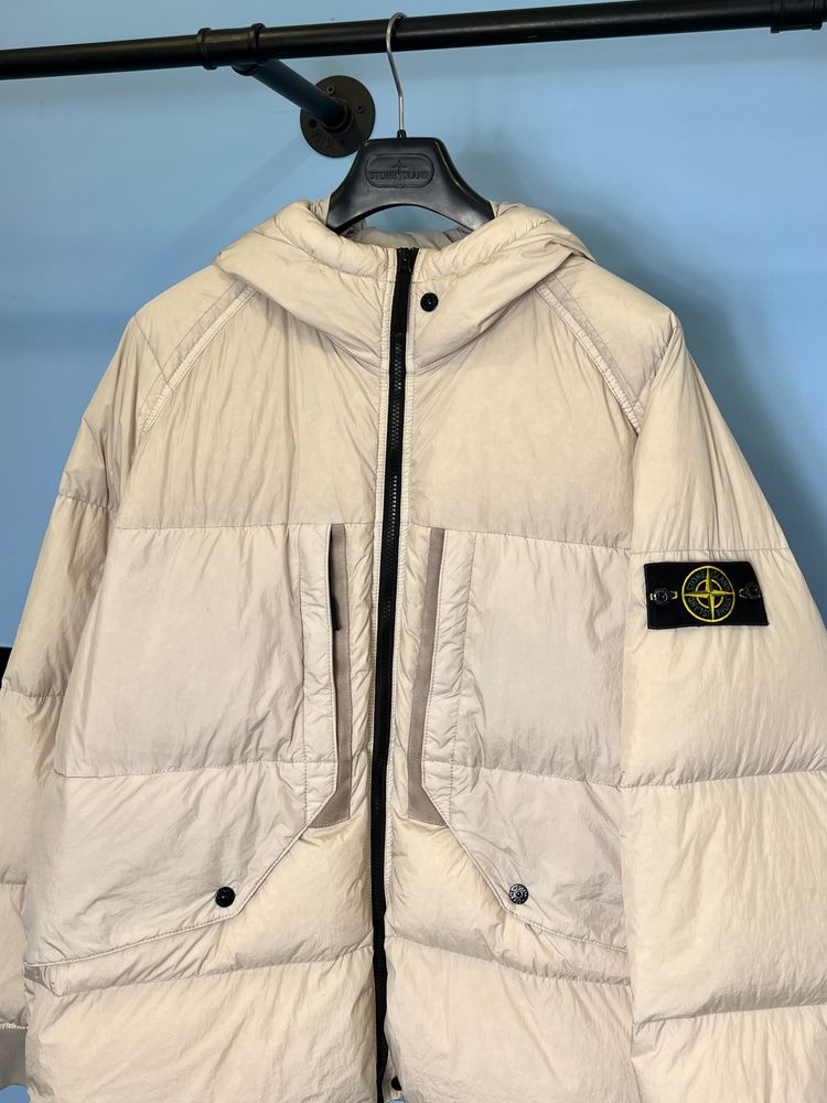 XL Stone Island Light Beige Garment Dyed Crinkle Reps R-NY Down Coat Jacket 2
