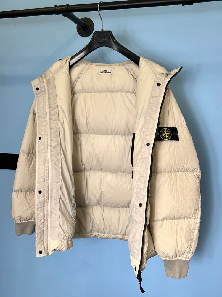 XL Stone Island Light Beige Garment Dyed Crinkle Reps R-NY Down Coat Jacket 3