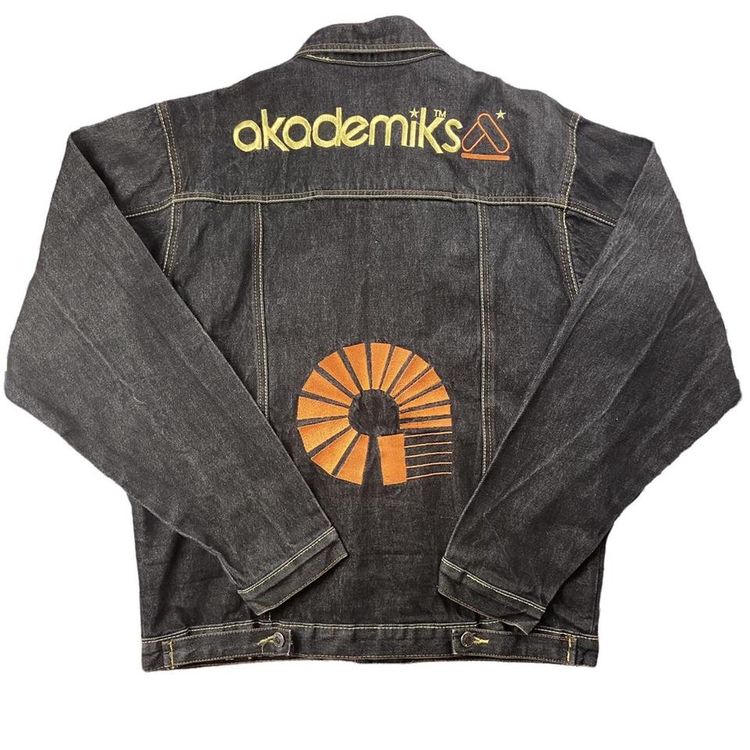 Other Akademics denim jacket in a dark wash packed full of details, two chest pockets with embroided A's o product image