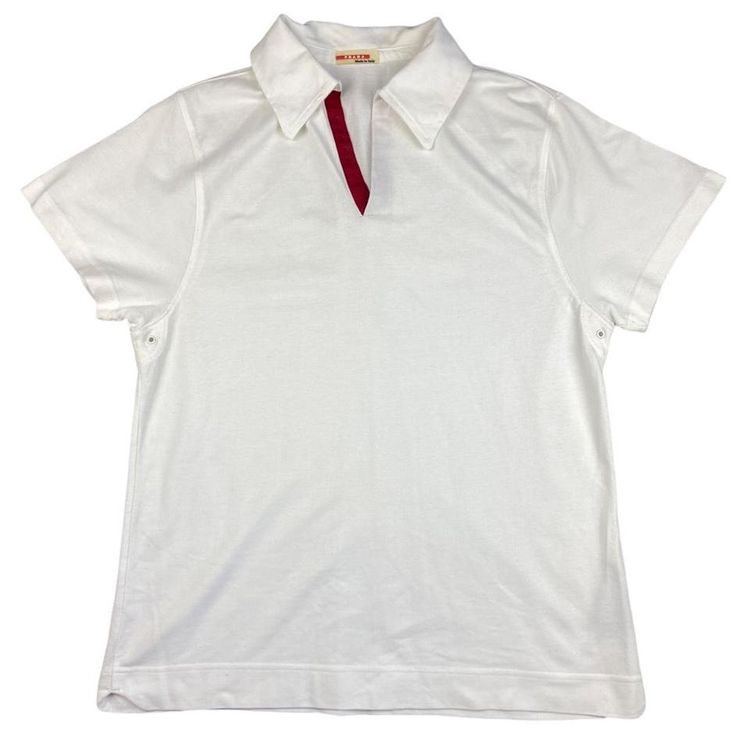 Prada White Prada Polo with red Prada spellout down one side of the collar, with rubberized Prada made in  product image