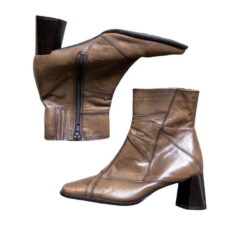 Other Gorgeous light brown square toe ankle boots with an incredible patchwork design and block heel product image