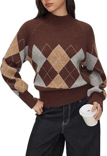 Brown Argyle Knit Sweater image 2