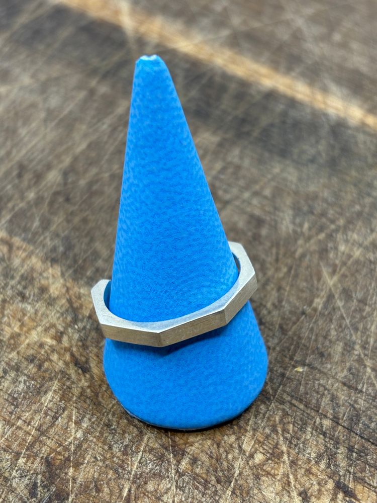 Hexagonal solid silver ring