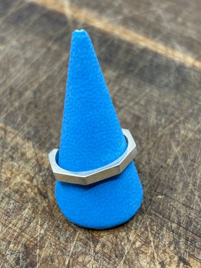 Hexagonal solid silver ring
