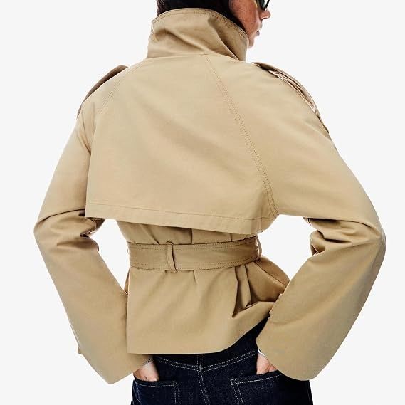 Beige Cropped Trench Coat imagen 2