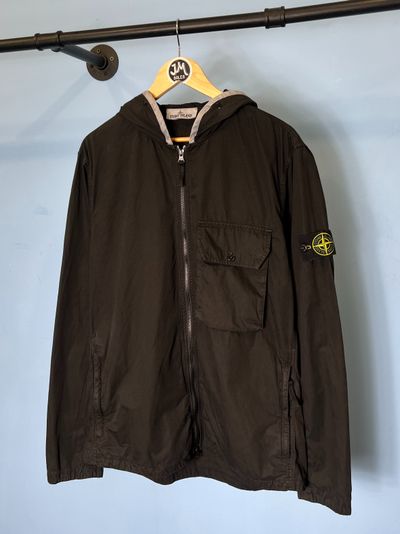 XL Stone Island Black Old Dye Zip Hooded Overshirt Jacket