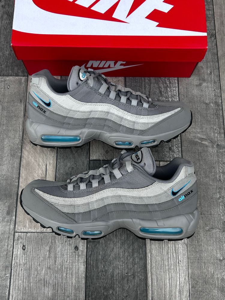 Nike Air Max 95 Retro Logo Trainers - ‘Grey Aqua Blue’ - Size UK 11 ( Pre-Loved ) image 1
