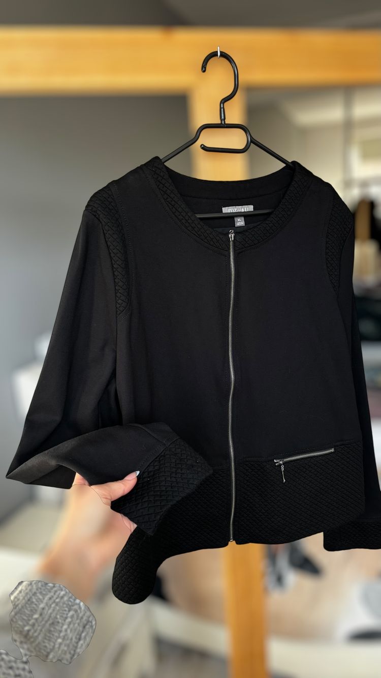  pikowany Rosalie Black Zip-Up Jacket