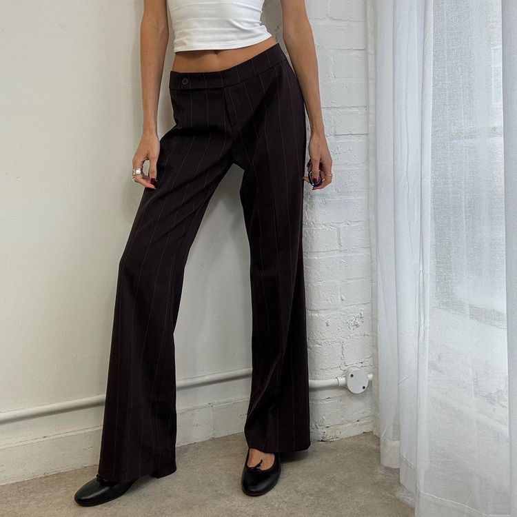 Brown Pinstripe Wide-Leg Trousers