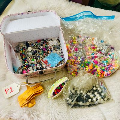 Mixed Joblot of Craft Beads Destash in Mini Cardboard Suitcase Bundle Box - P1 2
