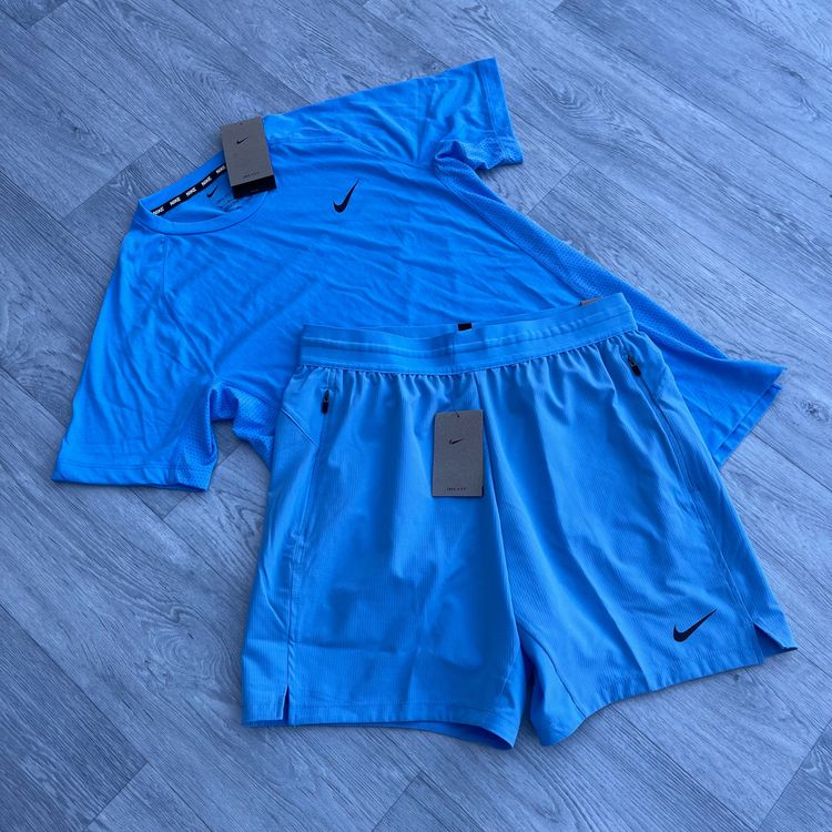 Nike Dri Fit Flex Rep Short Sleeve Top and Training Shorts - University Blue