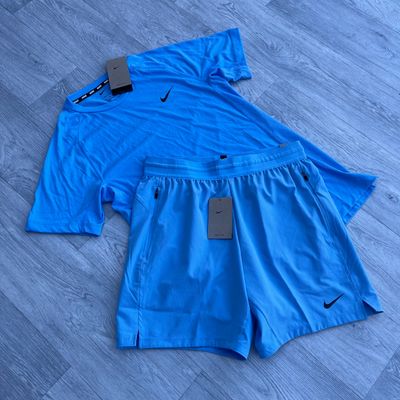 Nike Dri Fit Flex Rep Short Sleeve Top and Training Shorts - University Blue