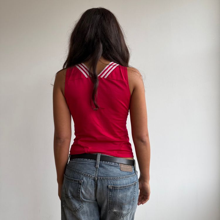 Red Adidas white stripe top - Size S image 5