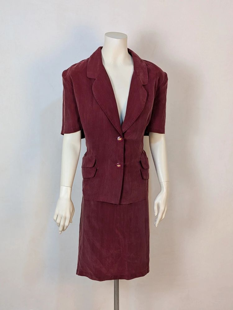 Completo Elegante Vintage Donna – Blazer Manica Corta e Gonna Bordeaux / Vinaccia (Tg. 50) image 1